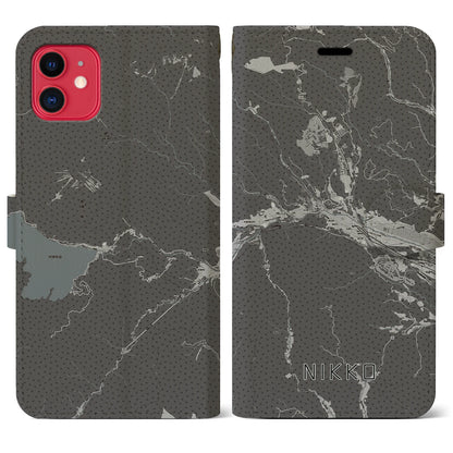 【日光（栃木県）】地図柄iPhoneケース（手帳タイプ）モノトーン・iPhone 11 用