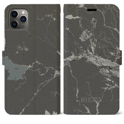 【日光（栃木県）】地図柄iPhoneケース（手帳タイプ）モノトーン・iPhone 11 Pro Max 用