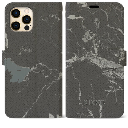 【日光（栃木県）】地図柄iPhoneケース（手帳タイプ）モノトーン・iPhone 12 Pro Max 用