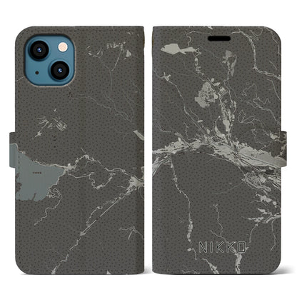 【日光（栃木県）】地図柄iPhoneケース（手帳タイプ）モノトーン・iPhone 13 用