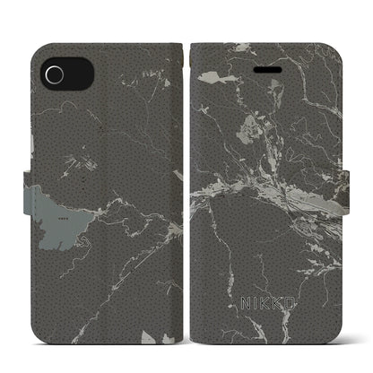 【日光（栃木県）】地図柄iPhoneケース（手帳タイプ）モノトーン・iPhone SE（第3 / 第2世代） / 8 / 7 / 6s / 6 用