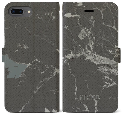 【日光（栃木県）】地図柄iPhoneケース（手帳タイプ）モノトーン・iPhone 8Plus /7Plus / 6sPlus / 6Plus 用