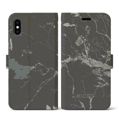 【日光（栃木県）】地図柄iPhoneケース（手帳タイプ）モノトーン・iPhone XS / X 用