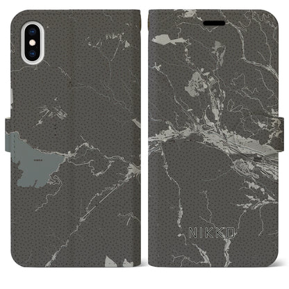 【日光（栃木県）】地図柄iPhoneケース（手帳タイプ）モノトーン・iPhone XS Max 用