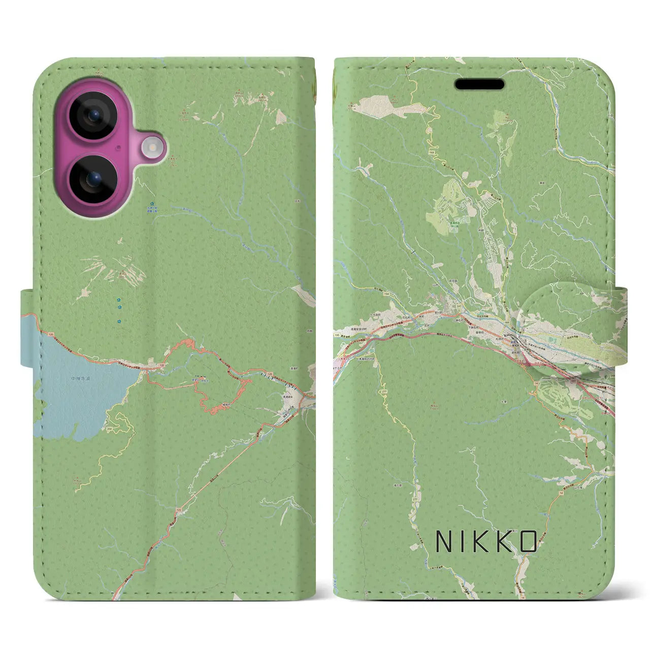 【日光（栃木県）】地図柄iPhoneケース（手帳タイプ）ナチュラル・iPhone 16 Pro 用