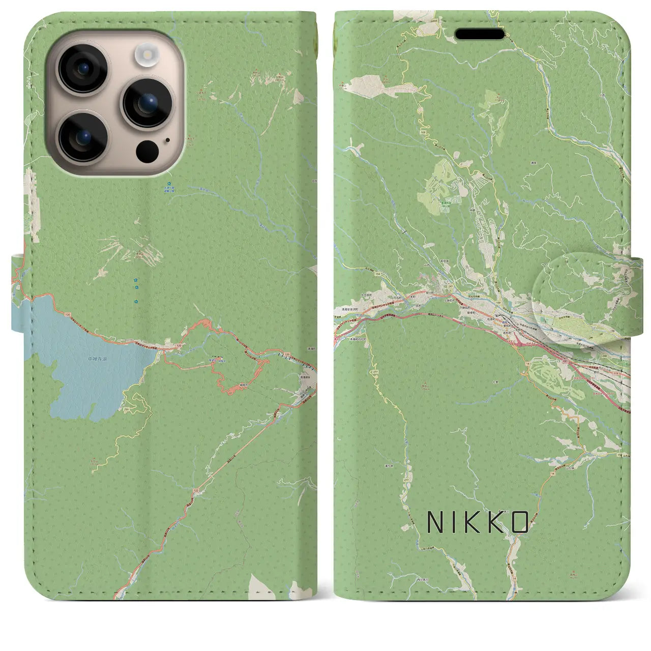 【日光（栃木県）】地図柄iPhoneケース（手帳タイプ）ナチュラル・iPhone 16 Plus 用