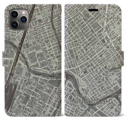 【人形町（東京都）】地図柄iPhoneケース（手帳タイプ）モノトーン・iPhone 11 Pro Max 用