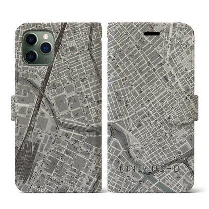 【人形町（東京都）】地図柄iPhoneケース（手帳タイプ）モノトーン・iPhone 11 Pro 用