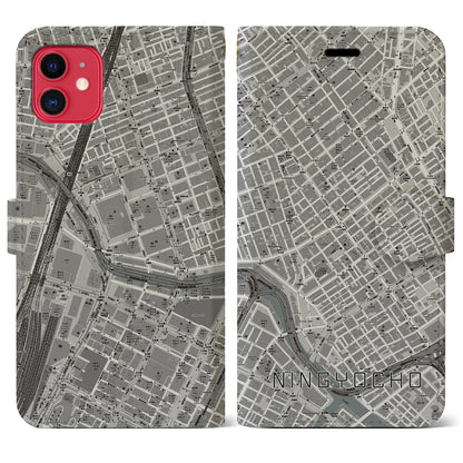 【人形町（東京都）】地図柄iPhoneケース（手帳タイプ）モノトーン・iPhone 11 用