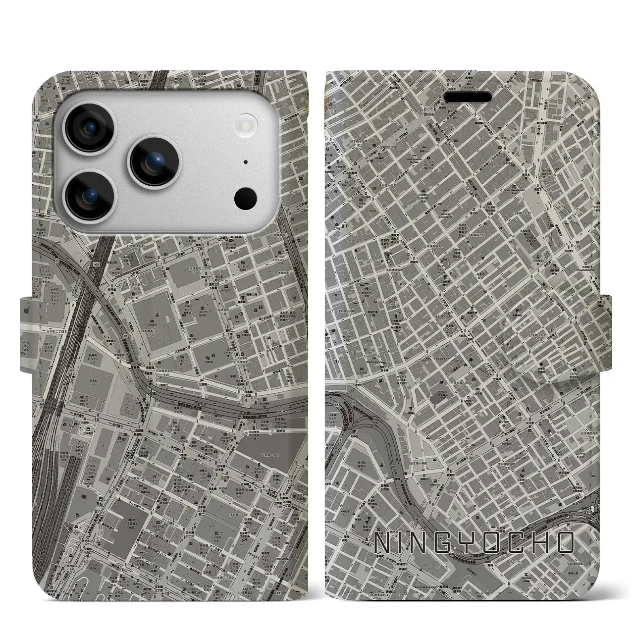 【人形町（東京都）】地図柄iPhoneケース（手帳タイプ）