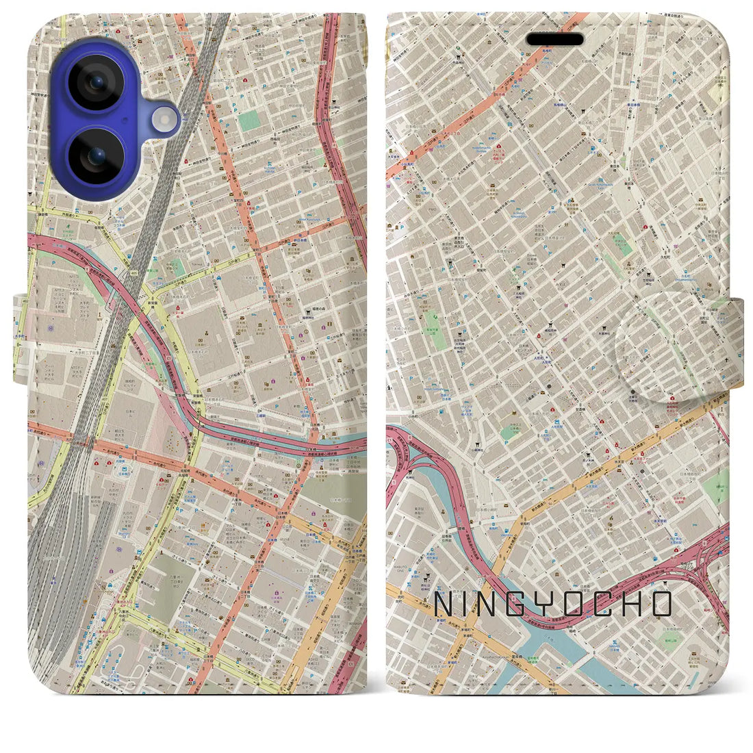【人形町(東京都)】地図柄iPhoneケース(手帳タイプ)ナチュラル・iPhone 16 Pro Max 用