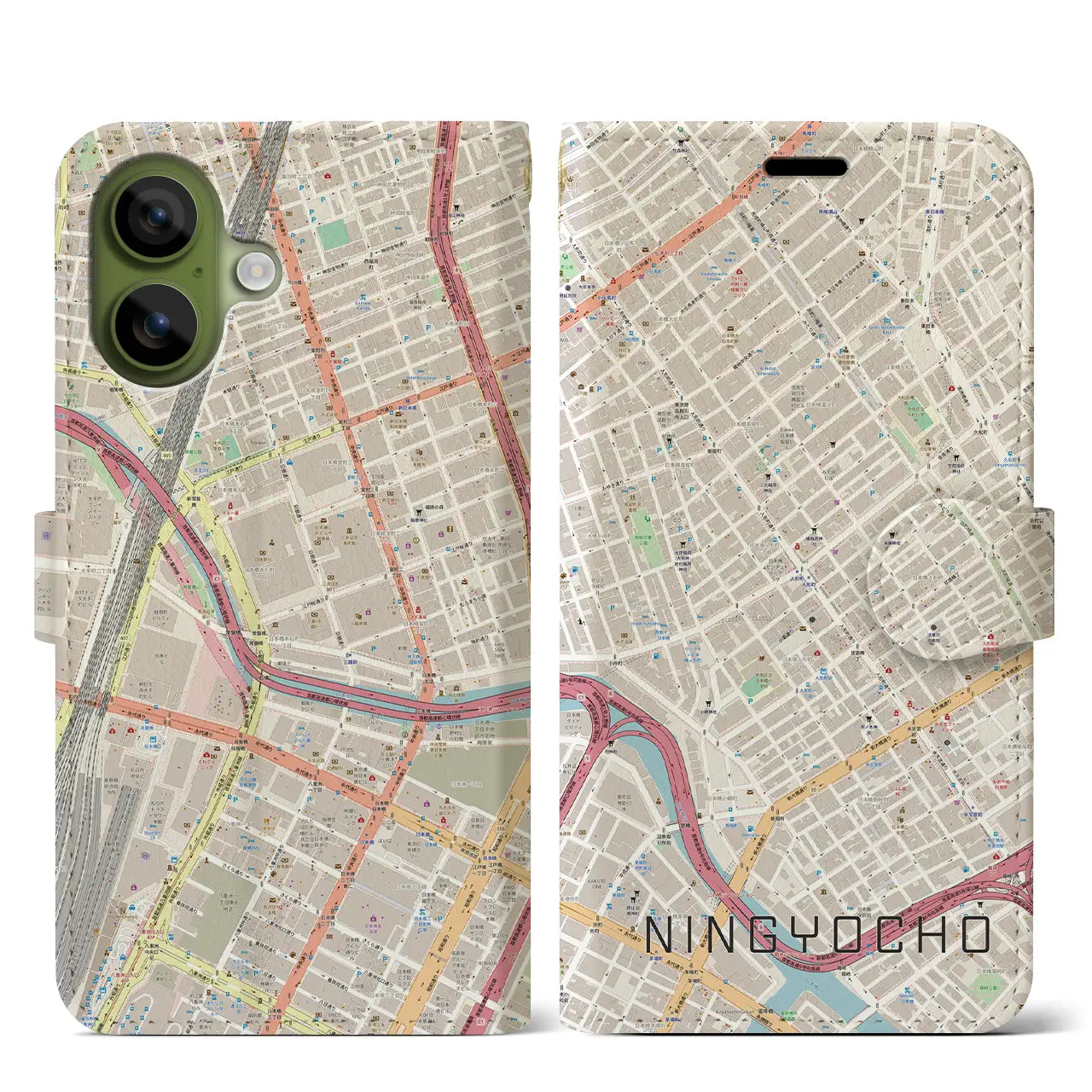 【人形町（東京都）】地図柄iPhoneケース（手帳タイプ）