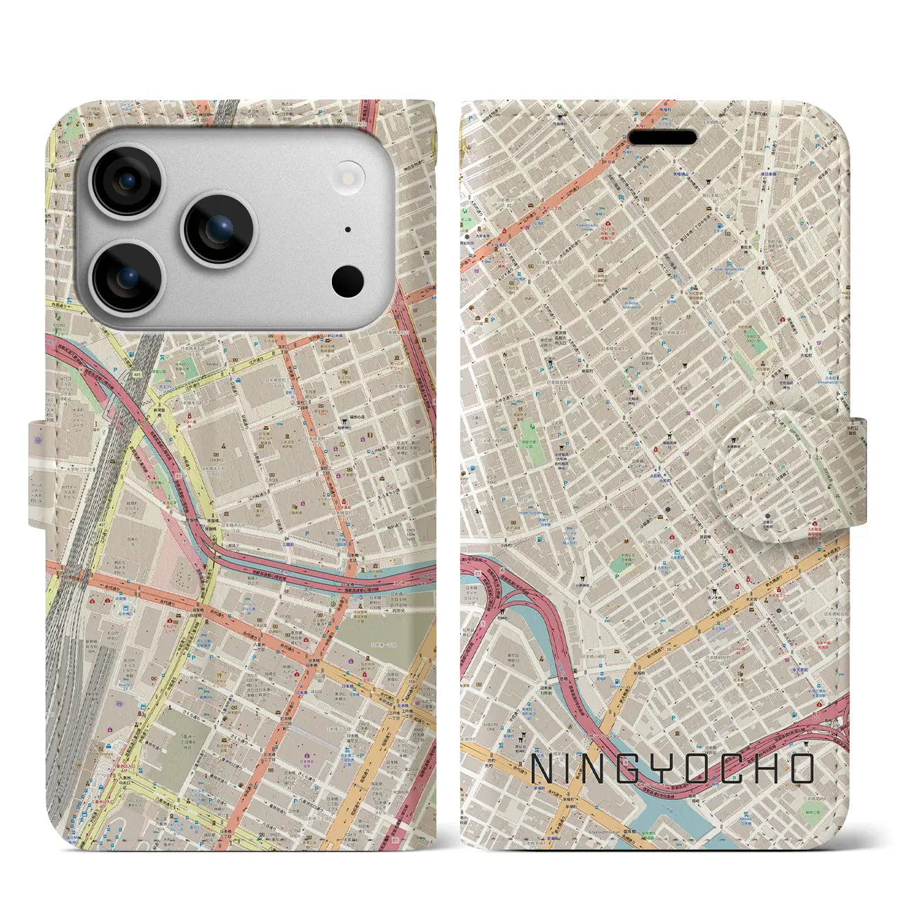 【人形町（東京都）】地図柄iPhoneケース（手帳タイプ）
