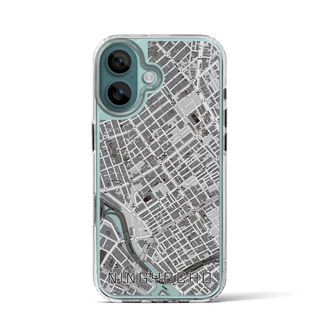 【人形町（東京都）】地図柄iPhoneケース（MagSafeタイプ）モノトーン・iPhone 16 Pro 用