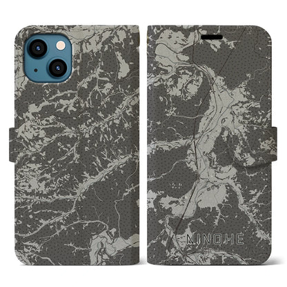 【二戸（岩手県）】地図柄iPhoneケース（手帳タイプ）モノトーン・iPhone 13 用