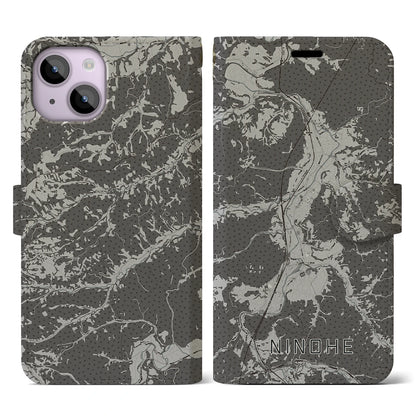 【二戸（岩手県）】地図柄iPhoneケース（手帳タイプ）モノトーン・iPhone 14 用