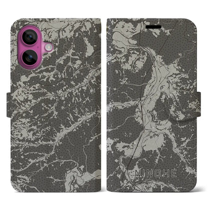 【二戸（岩手県）】地図柄iPhoneケース（手帳タイプ）モノトーン・iPhone 16 Pro 用