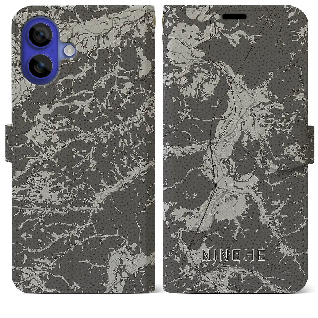 【二戸(岩手県)】地図柄iPhoneケース(手帳タイプ)モノトーン・iPhone 16 Pro Max 用