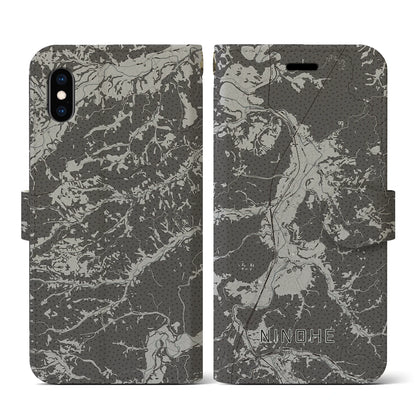 【二戸（岩手県）】地図柄iPhoneケース（手帳タイプ）モノトーン・iPhone XS / X 用