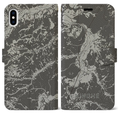 【二戸（岩手県）】地図柄iPhoneケース（手帳タイプ）モノトーン・iPhone XS Max 用