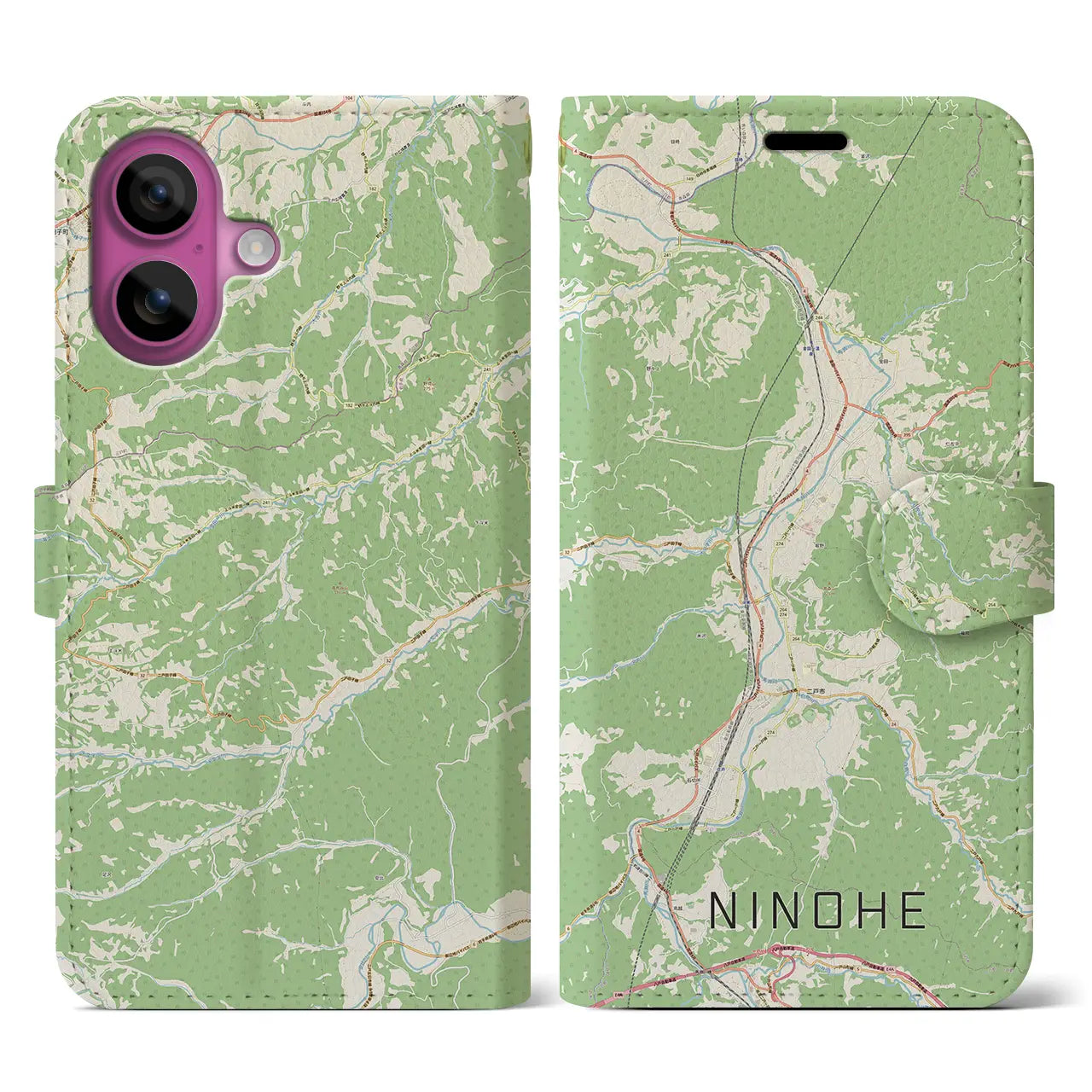 【二戸（岩手県）】地図柄iPhoneケース（手帳タイプ）ナチュラル・iPhone 16 Pro 用