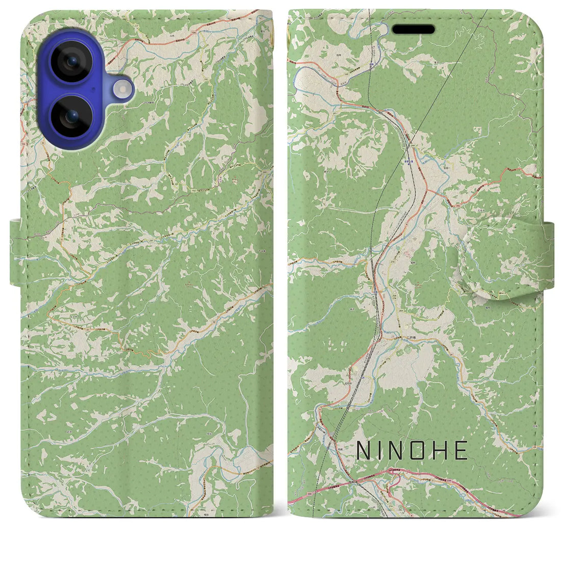 【二戸（岩手県）】地図柄iPhoneケース（手帳タイプ）ナチュラル・iPhone 16 Pro Max 用