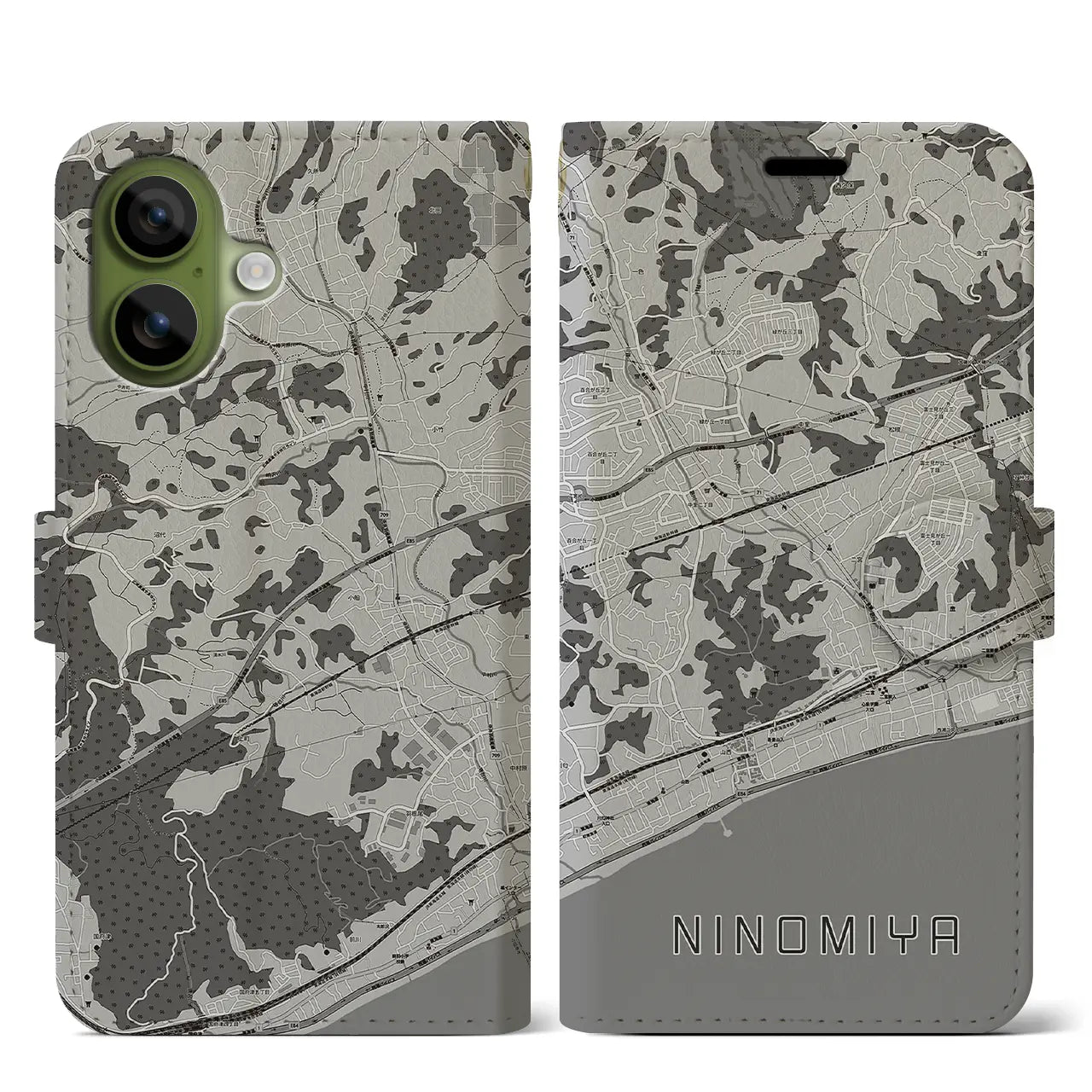 【二宮（神奈川県）】地図柄iPhoneケース（手帳タイプ）