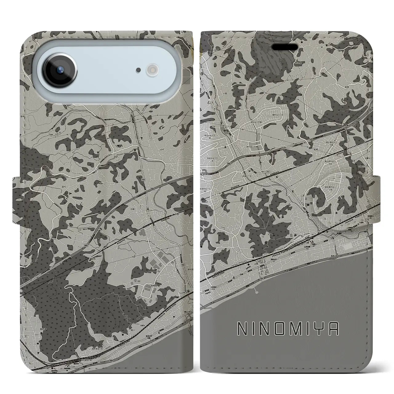 【二宮（神奈川県）】地図柄iPhoneケース（手帳タイプ）