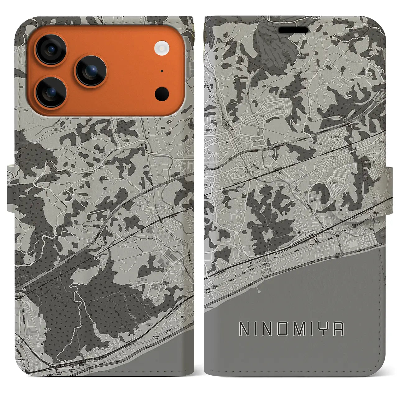 【二宮（神奈川県）】地図柄iPhoneケース（手帳タイプ）