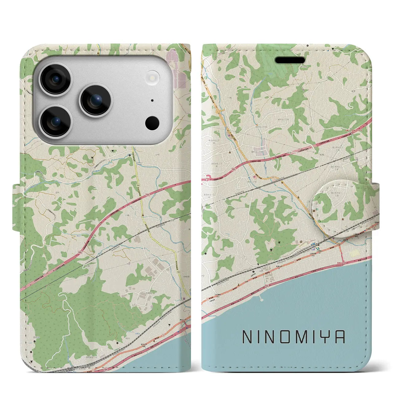 【二宮（神奈川県）】地図柄iPhoneケース（手帳タイプ）