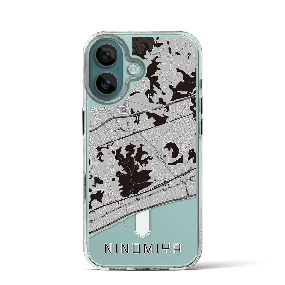 【二宮(神奈川県)】地図柄iPhoneケース(MagSafeタイプ)モノトーン・iPhone 16 Pro 用