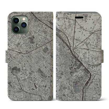 【日暮里（東京都）】地図柄iPhoneケース（手帳タイプ）モノトーン・iPhone 11 Pro 用