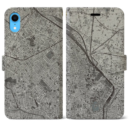 【日暮里（東京都）】地図柄iPhoneケース（手帳タイプ）モノトーン・iPhone XR 用