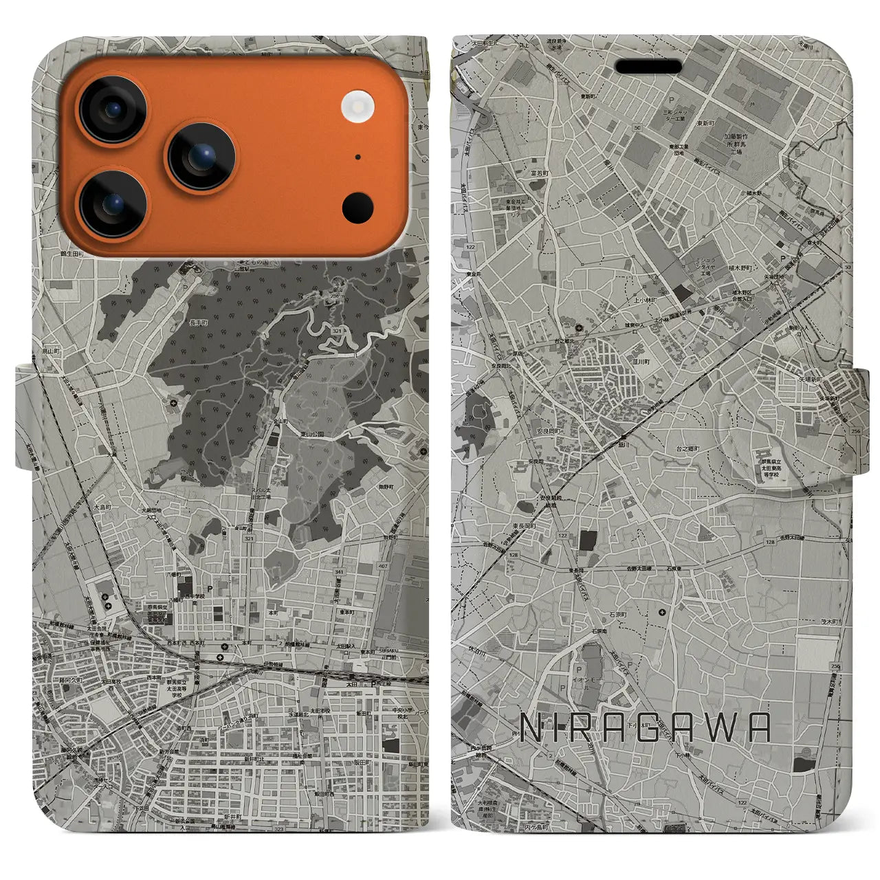 【韮川（群馬県）】地図柄iPhoneケース（手帳タイプ）