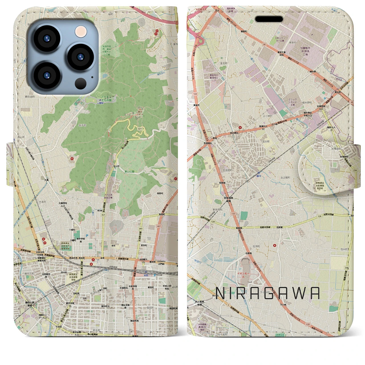 【韮川（群馬県）】地図柄iPhoneケース（手帳タイプ）