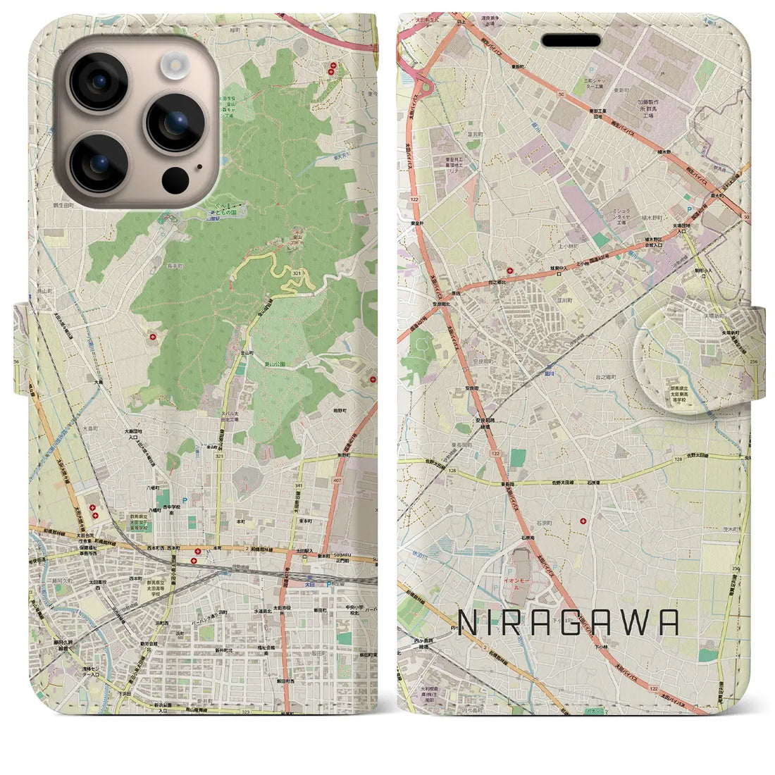【韮川（群馬県）】地図柄iPhoneケース（手帳タイプ）