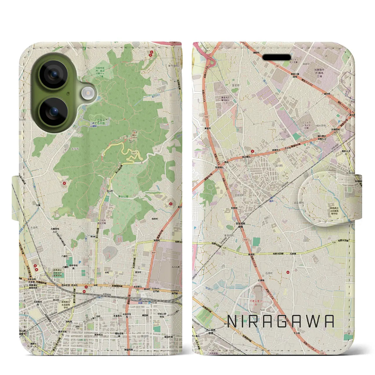 【韮川（群馬県）】地図柄iPhoneケース（手帳タイプ）