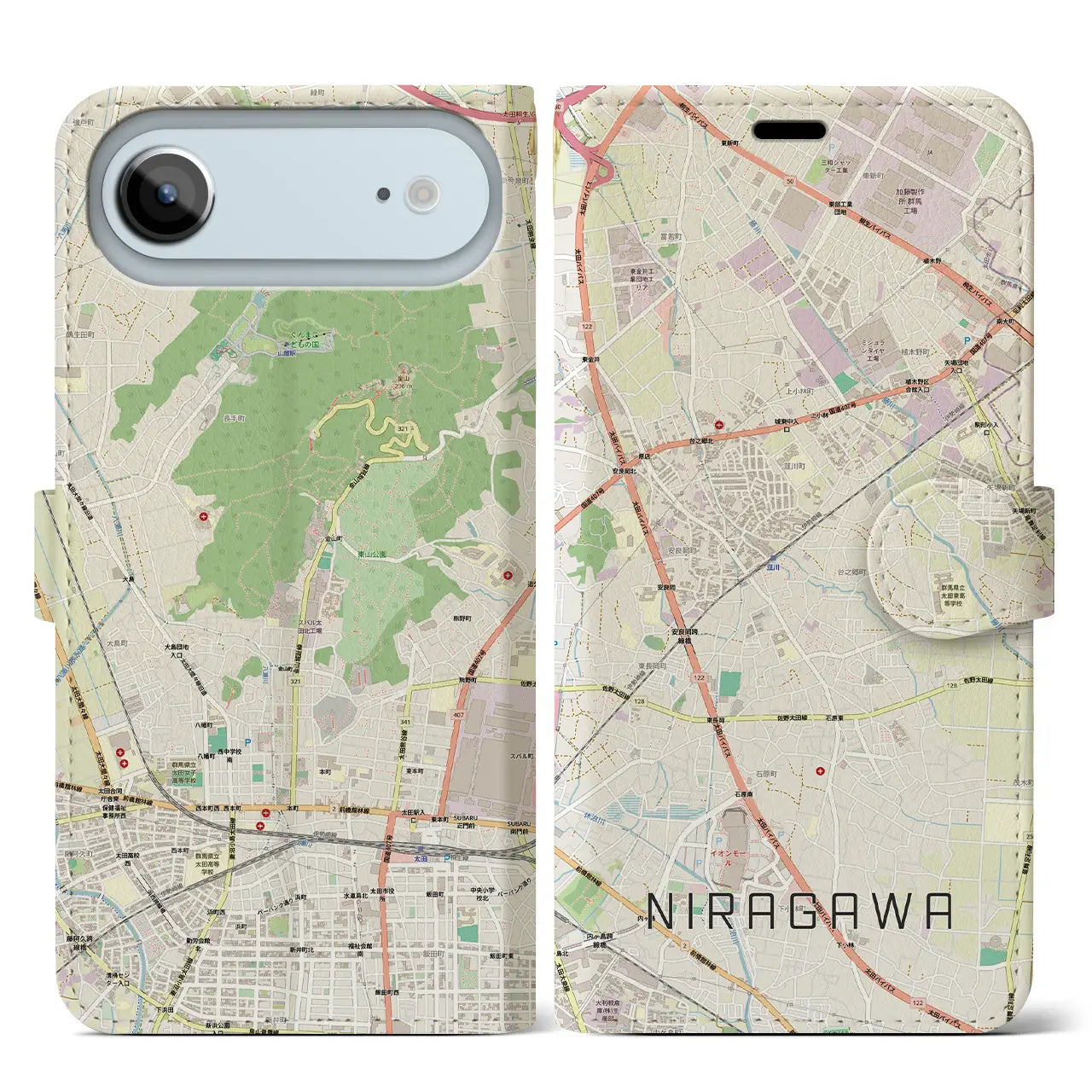 【韮川（群馬県）】地図柄iPhoneケース（手帳タイプ）