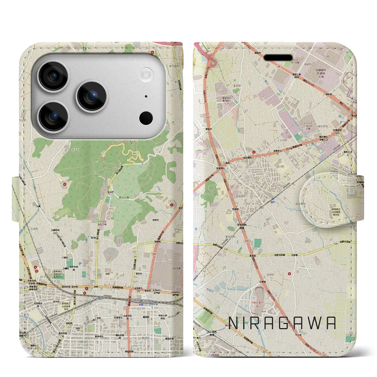 【韮川（群馬県）】地図柄iPhoneケース（手帳タイプ）