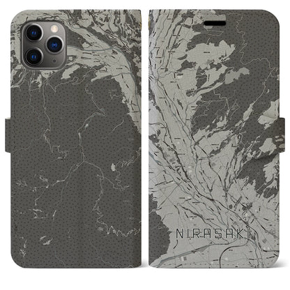 【韮崎（山梨県）】地図柄iPhoneケース（手帳タイプ）モノトーン・iPhone 11 Pro Max 用