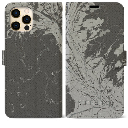 【韮崎（山梨県）】地図柄iPhoneケース（手帳タイプ）モノトーン・iPhone 12 Pro Max 用