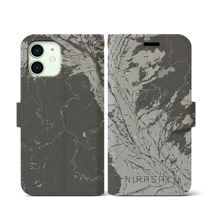 【韮崎（山梨県）】地図柄iPhoneケース（手帳タイプ）モノトーン・iPhone 12 mini 用