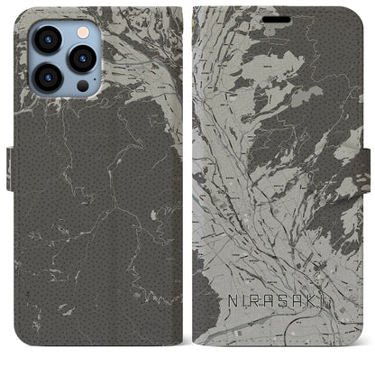 【韮崎（山梨県）】地図柄iPhoneケース（手帳タイプ）モノトーン・iPhone 13 Pro Max 用