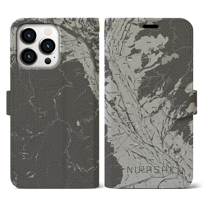 【韮崎（山梨県）】地図柄iPhoneケース（手帳タイプ）モノトーン・iPhone 13 Pro 用