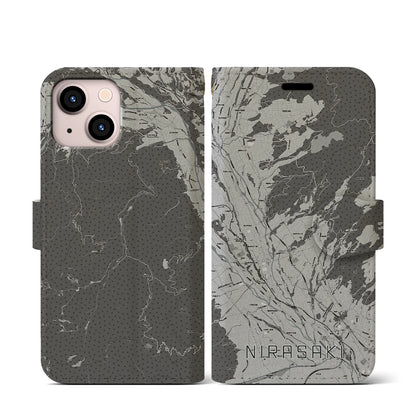 【韮崎（山梨県）】地図柄iPhoneケース（手帳タイプ）モノトーン・iPhone 13 mini 用