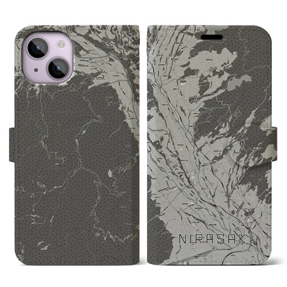 【韮崎（山梨県）】地図柄iPhoneケース（手帳タイプ）モノトーン・iPhone 14 用