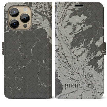 【韮崎（山梨県）】地図柄iPhoneケース（手帳タイプ）モノトーン・iPhone 14 Pro Max 用