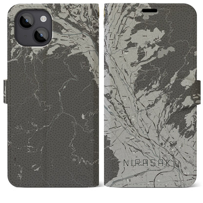 【韮崎（山梨県）】地図柄iPhoneケース（手帳タイプ）モノトーン・iPhone 14 Plus 用