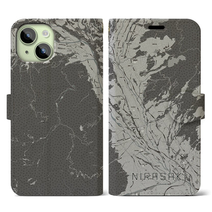 【韮崎（山梨県）】地図柄iPhoneケース（手帳タイプ）モノトーン・iPhone 15 用