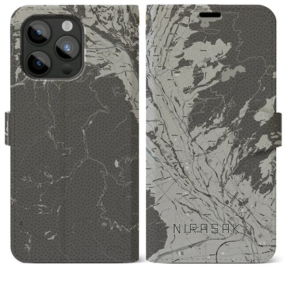 【韮崎（山梨県）】地図柄iPhoneケース（手帳タイプ）モノトーン・iPhone 15 Pro Max 用